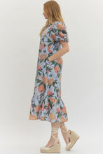 Load image into Gallery viewer, Blue Floral Puff Slv Midi Dress