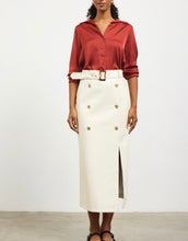 Load image into Gallery viewer, Cream Leather Midi Skirt w/ Belt