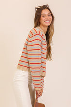 Load image into Gallery viewer, Taupe Red/Blue Striped Sweater