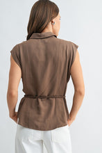 Load image into Gallery viewer, Brown Slvls Button Down Tie Waist Top