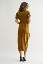 Load image into Gallery viewer, Golden Brown Satin Dolman Slv Tie Frnt Dress