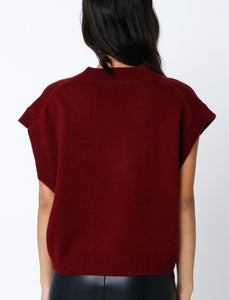 Crimson V-Neck SS Sweater Top