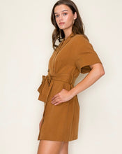 Load image into Gallery viewer, Camel Trench Coat Inspired Belted Waist Dress