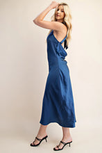 Load image into Gallery viewer, Prettiest Blue Satin Halter Open Back Dress