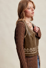 Load image into Gallery viewer, Olive/Brown Embroidered Leather Vest