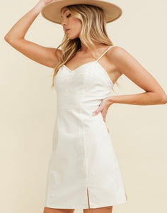 White Denim Sweetheart A-Line Slit Dress