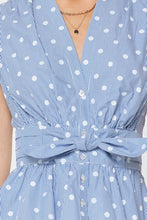 Load image into Gallery viewer, Blue/White Polka Dot Frnt Bow Tie Top