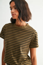 Load image into Gallery viewer, Olive/Black Striped SS Tee