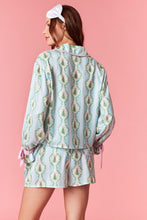 Load image into Gallery viewer, Christmas Printed Satin Top + Shorts PJ Set Blue/Green