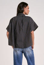 Load image into Gallery viewer, Black/White Striped SS Button Down Shirt