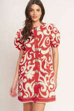 Load image into Gallery viewer, Red/Ivory Printed Gold Button Dress