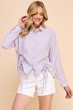 Load image into Gallery viewer, Lilac Button Down Shirt w/ Seam Scrunch Detail