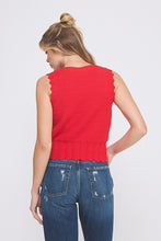 Load image into Gallery viewer, Red Pointelle Scallop Detail Button Up Vest
