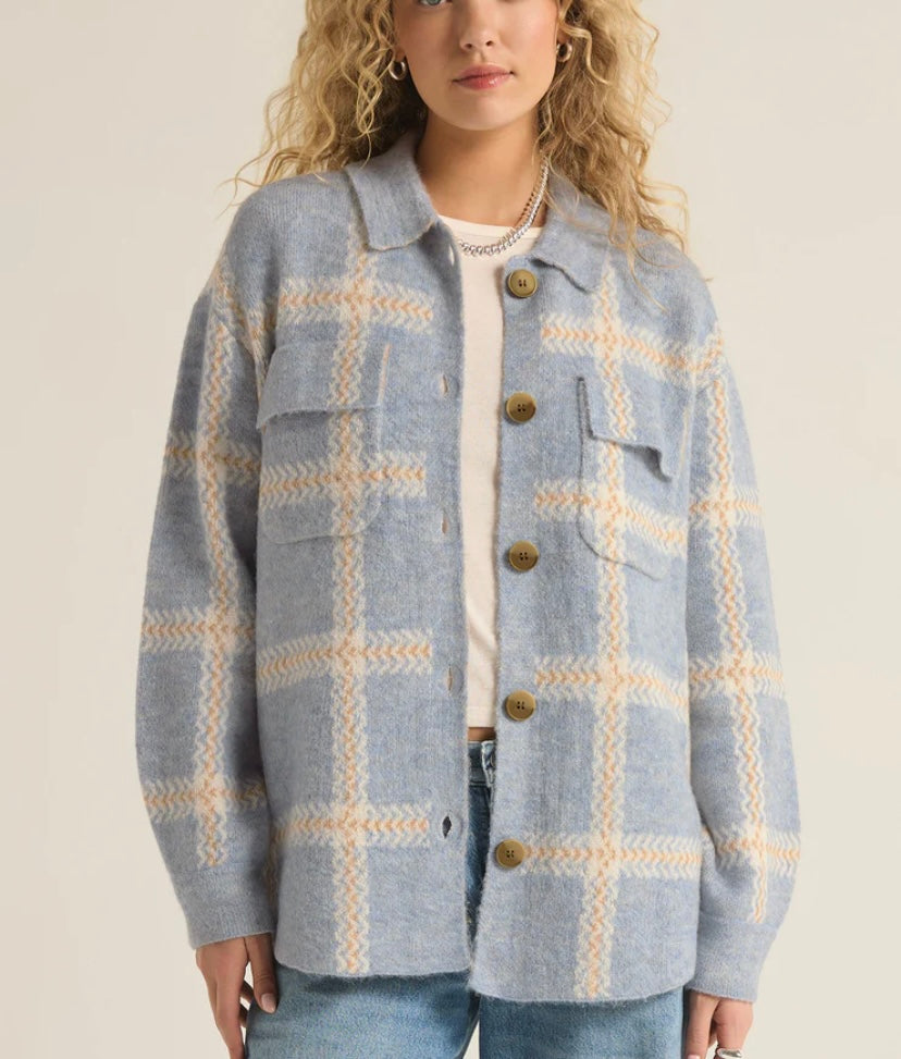 Z Supply Light Blue Tyler Plaid Sweater Jacket