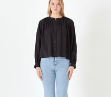 Load image into Gallery viewer, Black Shirring Detail LS Top