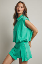 Load image into Gallery viewer, Green Bubble Hem Top + Skort Set