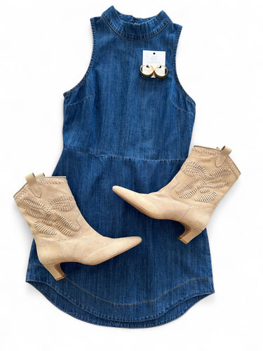 Denim Mock Neck Slvls Dress