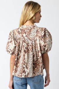 Leopard Puff Slv Button Down Top