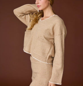 Taupe Stitch Detail Sweater