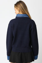 Load image into Gallery viewer, Denim Contrast Gold Button Sweater Navy