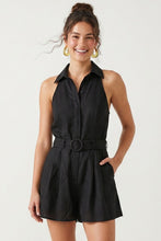 Load image into Gallery viewer, Black Belted Linen Halter Romper