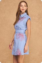 Load image into Gallery viewer, Chambray/Red Embroidered Belted Dress