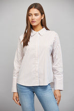 Load image into Gallery viewer, Tan/White Striped Button Down Shirt