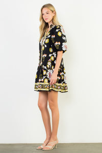 Black Puff Slv Floral Dress (THML)
