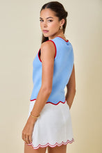 Load image into Gallery viewer, Blue/Red Slvls Knit Scalloped Hem Top