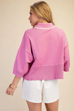 Load image into Gallery viewer, Pink Contrast Trim Dropped Shoulder Sweater