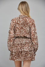 Load image into Gallery viewer, Brown Animal Print Chiffon Smocked Waist Dress