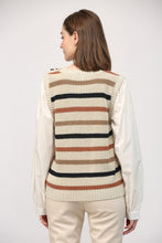 Load image into Gallery viewer, Taupe/Off White Striped Sweater w/ Poplin Undershirt
