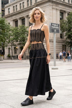 Load image into Gallery viewer, Black/Taupe Lace Trimmed Top + Skirt Set