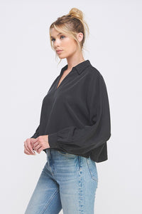 Dolman Collared LS Blouse Black