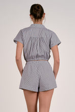 Load image into Gallery viewer, Navy Striped Button Down Elastic Waist Top