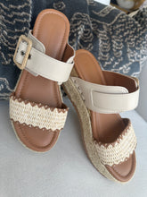 Load image into Gallery viewer, Ivory/Raffia Two Strap Platform Sandal