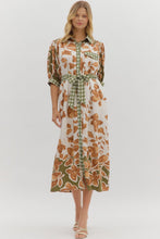 Load image into Gallery viewer, Camel/Green Button Front SS Maxi Dress
