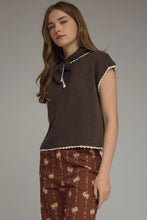 Load image into Gallery viewer, Brown Stitched SS Sweater Top w/ Scarf Detail