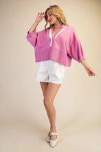 Load image into Gallery viewer, Pink Contrast Trim Dropped Shoulder Sweater