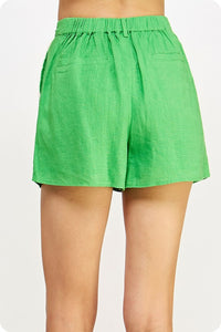 Vibrant Green Braid Trim Linen Shorts