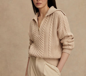 Varley Camello Cable Half Zip 2.0-Parchment