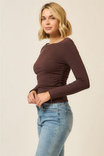 Load image into Gallery viewer, Brown Ruched Drop Shoulder LS Top