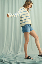 Load image into Gallery viewer, Natural/Blue Striped Cardigan