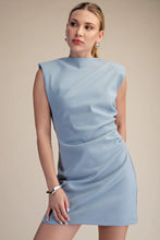 Load image into Gallery viewer, Dusty Blue Padded Shoulder Mini Dress