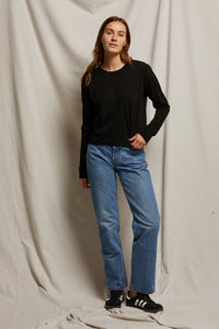 PWT LS Cotton Boxy Crewneck Tee True Black
