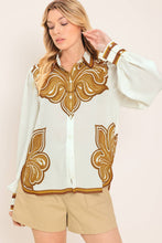 Load image into Gallery viewer, Ivory/Tan Printed LS Button Down Top
