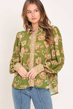 Load image into Gallery viewer, Olive Printed LS Button Down Blouse
