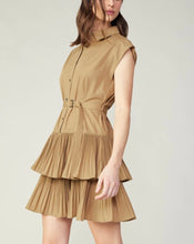 Load image into Gallery viewer, Latte Slvls Button Down Pleated Belt Mini Dress