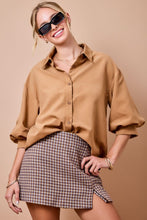 Load image into Gallery viewer, Camel Suede Bubble Slv Button Down Shirt
