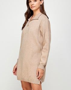 Sand LS Zipper Knit Dress